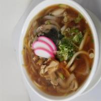 Chicken Udon · Noodle soup with vegetable.