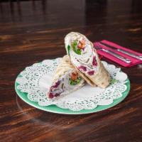 The Cypress Sandwich · Oven-roasted turkey, lettuce, tomato, red onion, and cranberry cream cheese on lavash wrap.