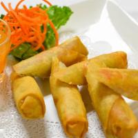 3 Piece Spring Rolls · Crispy roll stuff vegetable and glass noodle. Served with dipping sauce.
