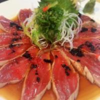 Tuna Tataki · Seared tuna, masago, seed, and scallion with ponzu sauce.