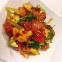 Poke Salad · Choice of tuna or salmon, seaweed salad and mango and avocado.