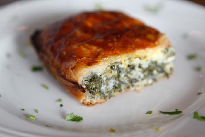 Spinach Pie · Crispy layers of phyllo dough filled with spinach and feta.
