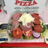 Chef's Salad · Lettuce, tomatoes, onions, bell peppers, cucumber, salami, pepperoni, Canadian bacon and moz...