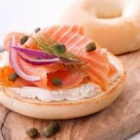  Lox and Cream Cheese on Bagel · Item does not come with toppings. Please add Toppings if you choice to.
