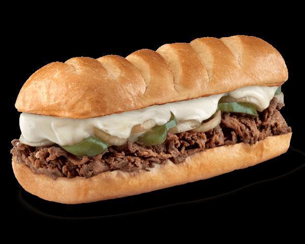 Firehouse Steak and Cheese Sub · Sauteed steak with provolone, topped with sauteed onions, bell peppers, mayo, mustard and a dill spear on the side.