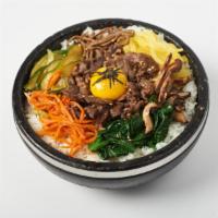 Bibimbap · White rice, quinoa, assorted seasonal vegetables, sesame seeds, nori and egg served with Bon...