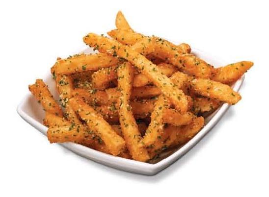 Seasoned Fries · French fries tossed with house seasoning, Parmesan cheese, topped with parsley flakes and a side of ketchup. Vegetarian.