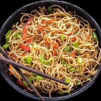 Vegetarian Hakka Noodles · Soft Lo Mein Noodles with Vegetables cooked on  a high flame using mix of Chinese and Indian...