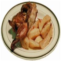 1/2 Grilled Chicken Platter · Served with a Mediterranean salad and a side.