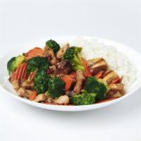 Grilled Teriyaki Chicken & Vegetables · Grilled chicken, broccoli and carrots in a sweet soy teriyaki sauce.