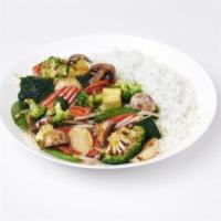 Vegetable Feast · An array of vegetables freshly wokd in your choice of sweet soy dark or white wine sauce. Sa...