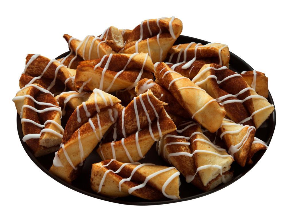 Cinnamon Twist · Rolled in a brown and white sugar cinnamon mixture and topped with a powdered sugar glaze.