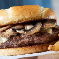 Mushroom Swiss Burger · Our half pound signature burger beautifully balanced with sauteed mushrooms, mild swiss chee...