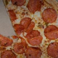 Pepperoni Pizza · Pizza sauce, mozzarella cheese and pepperoni.