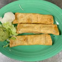 Taquitos · Choice of chicken or beef served with sour cream and guacamole.
