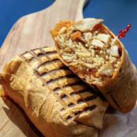 Teriyaki Terrific Wrap · 6 oz. grilled chicken stir-fried with tomatoes, onions, teriyaki sauce and topped with white...