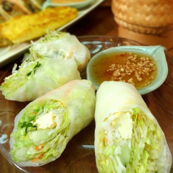 Fresh Roll · Vegetarian rolls filled with an assortment of vegetables and rice vermicelli, wrapped in rice paper, served with our tangy sweet and sour sauce topped with ground peanuts.