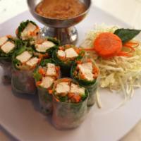 A3. Fresh Spring Roll · Thai style hand rolls lettuce leaf, onion, bean sprouts and basil served with peanut sauce.