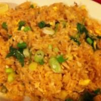R4. Crab Meat Fried Rice · Delicately flavored fried rice with crab meat, egg, green onion, and cilantro.