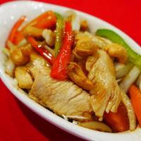 AC3. Chicken Cashew Nuts · Sauteed chicken in brown sauce with cabbage, carrots, bell pepper and cashew nuts.