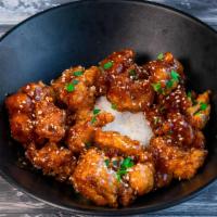 54A. Sesame Chicken · Cubed chicken, marinated, batter dipped, deep fried until golden brown with tasty sweet brow...