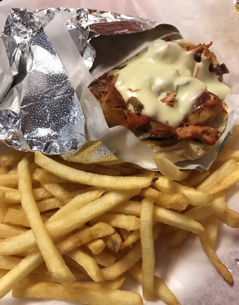 Chicken Philly · Marinated chicken grilled with onion, mushrooms, bell peppers, topped with teriyaki sauce, and melted cheese served on a hot French roll.