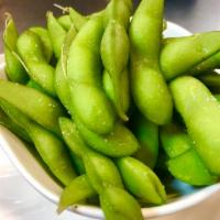 Edamame · Japanese young soybean and steamed with salt water.