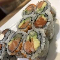Alaska Roll · Raw. Fresh salmon, avocado and cucumber wrapped inside out with tobiko. 