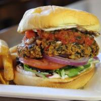 Vegan Burger 3 Rd Prty · Spicy, made-from-scratch black bean patty, organic spring mix, tomato, red onion, vegan mayo...