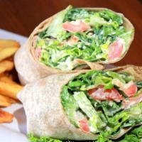 Grilled Chicken Caesar Wrap · Grilled chicken breast, parmesan cheese, diced tomato, and romaine lettuce tossed in house m...