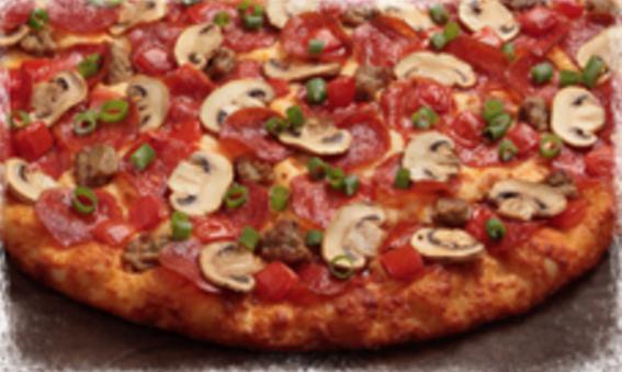 Italian Garlic Supreme Pizza · Pepperoni, Italian sausage, tomatoes, mushrooms, green onions and lots of garlic on creamy garlic sauce.