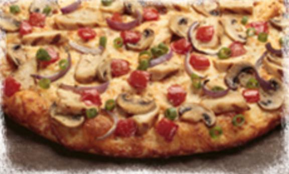 Chicken & Garlic Gourmet™ Pizza · Chicken, garlic, mushrooms, tomatoes, red & green onions and Italian herb seasoning on creamy garlic sauce.