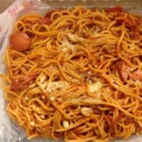 Spaghetti Filipino Style · Spaghetti noodles with Filipino style meat sauce.