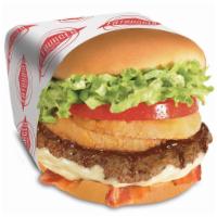 Western Bacon BBQ Fatburger · Yeehaw! This Western Bacon BBQ Fatburger is made with fresh, ground, 100% pure lean beef, gr...