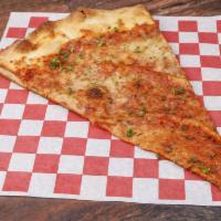 Huge Slice of Pizza · One large Slice of pizza with marinara base and mozzarella cheese.