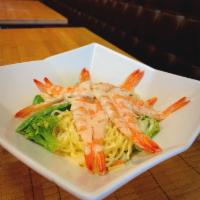 Shrimp Hibachi-Ghetti · Served with yakisoba noodle, a variety of vegetables and white sauce.