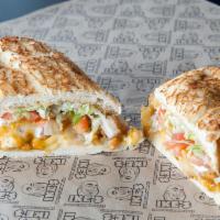 98. Jaymee Sirewich Sandwich · Fried chicken, Ike's yellow BBQ, pepper jack and ranch