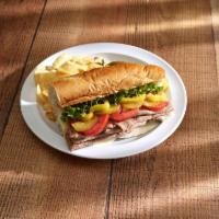 Roast Beef Sub · Roast beef and cheese. Served with lettuce, onions, tomatoes, pickles, peppers, cheese, Ital...