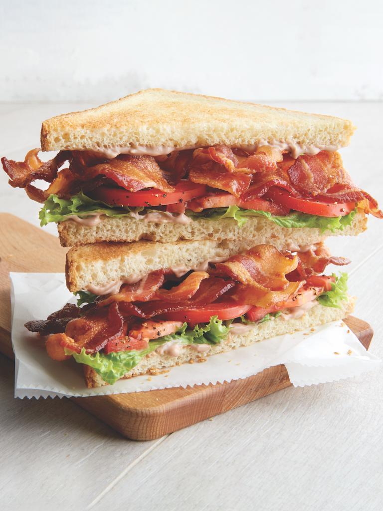 BBLT Sandwich · Bacon, tomato, lettuce, black pepper balsamic aioli, white toast.