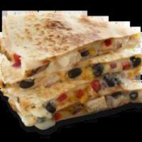 Santa Fe Chicken Quesadilla · Grilled chicken, black beans, roasted red pepper & onion, queso blanco, cheddar and a smoked...