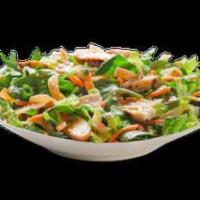 Thai Chicken Bowl · Grilled chicken, carrots, sesame seeds, wontons, cilantro, scallions, romaine & Thai peanut ...
