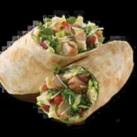 Supergreen Caesar Chicken Wrap · Grilled chicken, romaine & spinach blend, shredded parmesan, tomatoes, parmesan crisps & Cae...