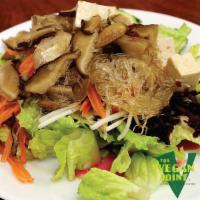 Oriental Tossed Salad · Romaine lettuce, Napa cabbage, carrots, onion, shredded beets, cucumber, bean sprouts, garli...