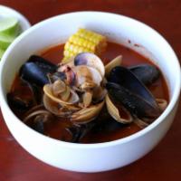 Sopa de Mariscos · Seafood in guajillo broth. Spicy.