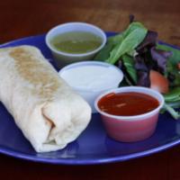 Burrito · With your choice of protein. Wrapped in a flour tortillas with cheese, rice and beans with s...