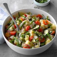 Sicilian Salad · Tomato, onions, olives, basil, olive oil, and potato.