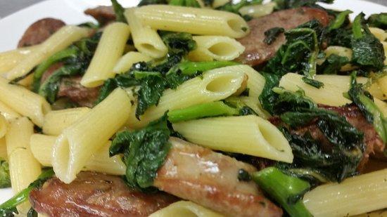 Penne wiith Broccoli Rabe and Sausage · Sauteed in a virgin olive oil, garlic, and herbs.