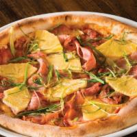 Hawaiian Pizza · Fresh pineapple, Applewood smoked ham and slivered scallions.