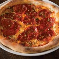 Pepperoni Pizza · Rustic and spicy pepperoni with fresh mozzarella and wild Geek oregano.