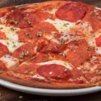 Gluten-Free Pepperoni Pizza · A combination of rustic and spicy pepperoni with fresh Mozzarella and wild Greek oregano. Se...